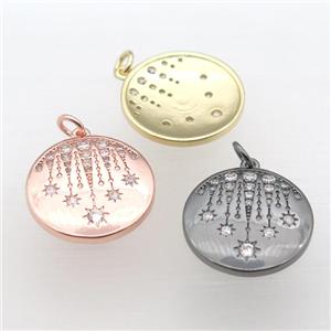 copper circle pendant pave zircon, mixed color, approx 20mm dia [FN10834]