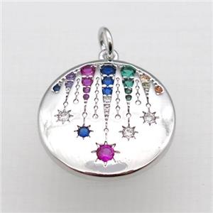 copper circle pendant pave zircon, platinum plated, approx 20mm dia [FN10835]