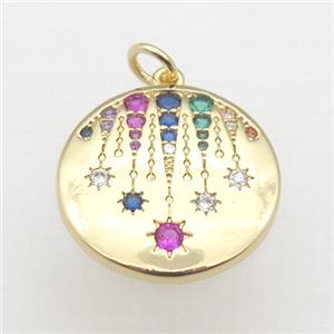 copper circle pendant pave zircon, gold plated, approx 20mm dia [FN10836]