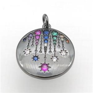 copper circle pendant pave zircon, black plated, approx 20mm dia [FN10838]