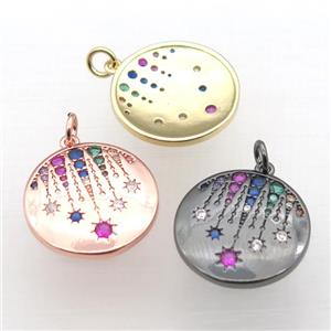 copper circle pendant pave zircon, mixed color, approx 20mm dia [FN10839]