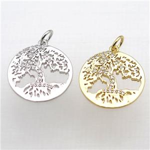 copper tree pendant pave zircon, mixed color, approx 18mm dia [FN10842]