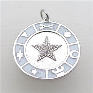 copper circle pendant pave zircon with Enameling, platinum plated, approx 25mm dia [FN10843]