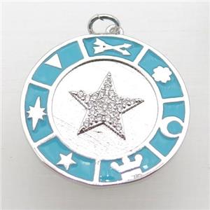 copper circle pendant pave zircon with Enameling, platinum plated, approx 25mm dia [FN10844]