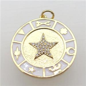 copper circle pendant pave zircon with Enameling, gold plated, approx 25mm dia [FN10845]