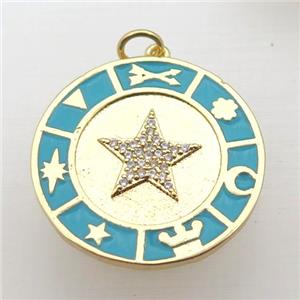 copper circle pendant pave zircon with Enameling, gold plated, approx 25mm dia [FN10846]