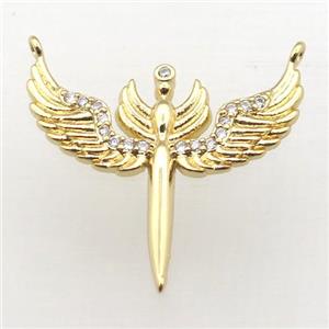 copper pendant pave zircon, angel wing, gold plated, approx 27-22mm [FN10849]