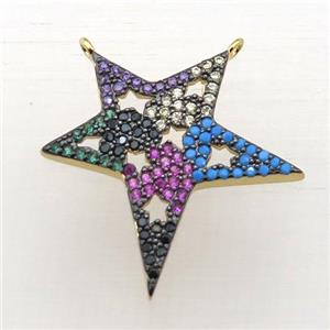 copper Star pendant pave zircon with 2loops, gold plated, approx 24-25mm [FN10854]