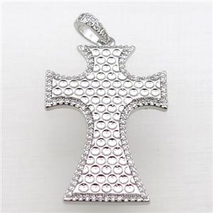 copper Cross pendant pave zircon, platinum plated, approx 24-37mm [FN10855]