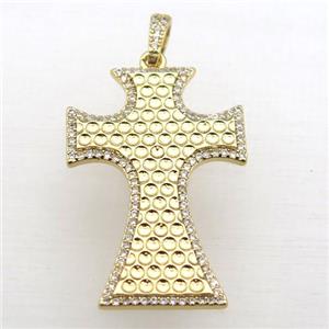 copper Cross pendant pave zircon, gold plated, approx 24-37mm [FN10856]