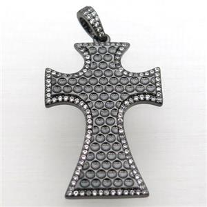 copper Cross pendant pave zircon, black plated, approx 24-37mm [FN10857]
