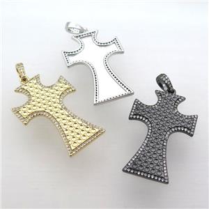 copper Cross pendant pave zircon, mixed color, approx 24-37mm [FN10858]