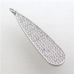copper teardrop pendant pave zircon, platinum plated, approx 10-40mm [FN10859]