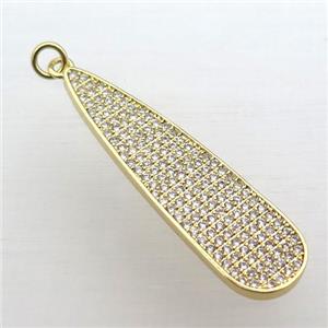 copper teardrop pendant pave zircon, gold plated, approx 10-40mm [FN10860]