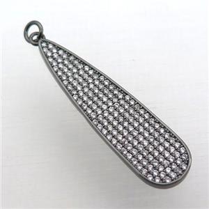 copper teardrop pendant pave zircon, black plated, approx 10-40mm [FN10862]