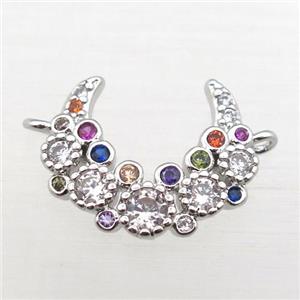 copper moon connector pave zircon, platinum plated, approx 13-15mm [FN10869]