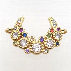 copper moon connector pave zircon, gold plated, approx 13-15mm [FN10870]