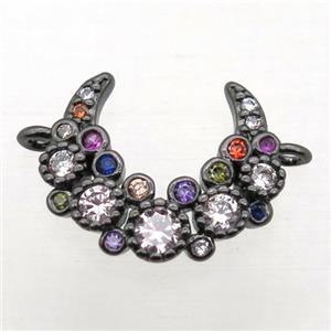 copper moon connector pave zircon, black plated, approx 13-15mm [FN10871]
