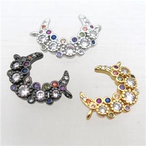 copper crescent moon connector pave zircon, mixed color, approx 13-15mm [FN10872]