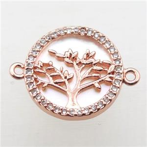 copper circle pave zircon, tree of life, rose gold, approx 16mm dia [FN10875]