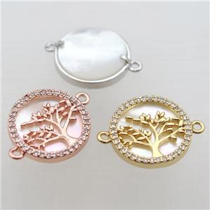 copper circle pave zircon, tree of life, mixed color, approx 16mm dia [FN10876]