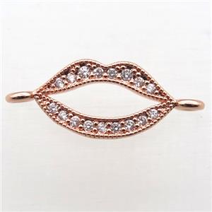 copper lip connector pave zircon, rose gold, approx 10-20mm [FN10902]