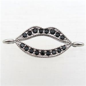 copper lip connector pave zircon, platinum plated, approx 10-20mm [FN10904]