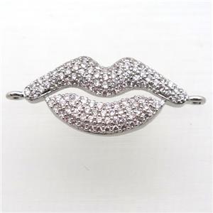 copper lip connector pave zircon, platinum plated, approx 12-25mm [FN10908]