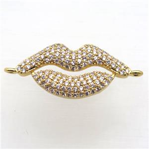 copper lip connector pave zircon, gold plated, approx 12-25mm [FN10909]