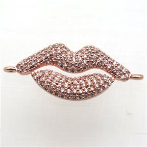 copper lip connector pave zircon, rose gold, approx 12-25mm [FN10910]
