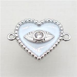 copper heart connector pave zircon with Enameling, platinum plated, approx 16mm [FN10918]