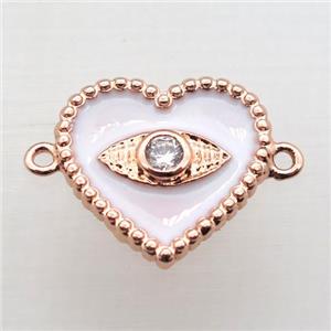 copper heart connector pave zircon with Enameling, rose gold, approx 16mm [FN10920]