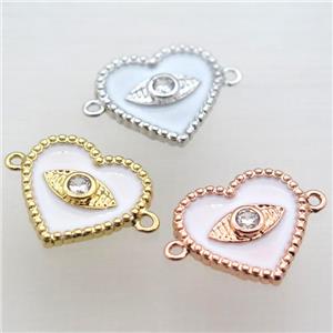 copper heart connector pave zircon with white Enameling, mixed color, approx 16mm [FN10921]