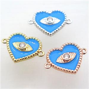 copper heart connector pave zircon with blue Enameling, mixed color, approx 16mm [FN10925]