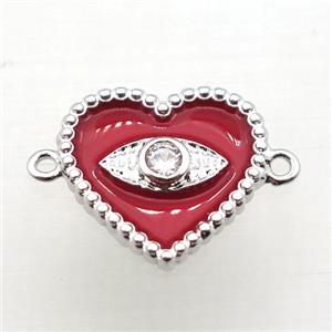 copper heart connector pave zircon with Enameling, platinum plated, approx 16mm [FN10926]