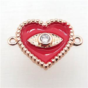copper heart connector pave zircon with Enameling, rose gold, approx 16mm [FN10928]