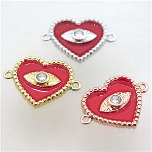 copper heart connector pave zircon with red Enameling, mixed color, approx 16mm [FN10929]