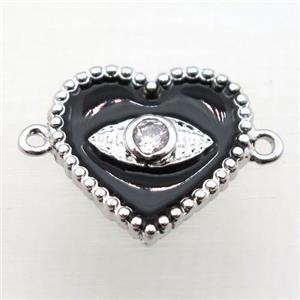 copper heart connector pave zircon with Enameling, platinum plated, approx 16mm [FN10930]