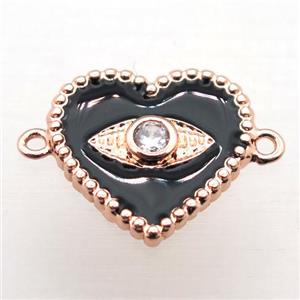 copper heart connector pave zircon with Enameling, rose gold, approx 16mm [FN10931]