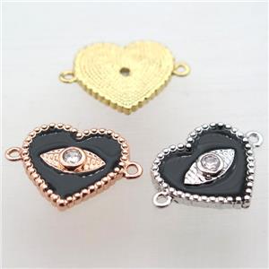 copper heart connector pave zircon with black Enameling, mixed color, approx 16mm [FN10932]