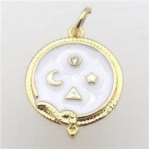 copper circle pendant pave zircon with enameling, gold plated, approx 16mm dia [FN10934]