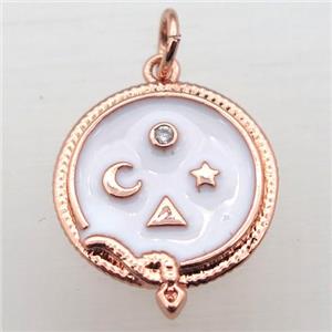 copper circle pendant pave zircon with enameling, rose gold, approx 16mm dia [FN10935]