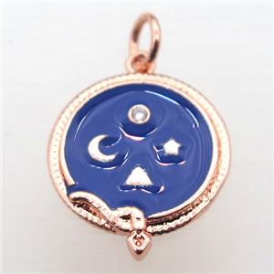 copper circle pendant pave zircon with enameling, rose gold, approx 16mm dia [FN10940]