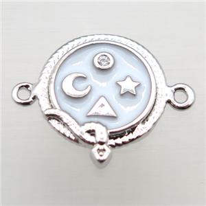 copper circle connector pave zircon with enameling, platinum plated, approx 12mm dia [FN10943]