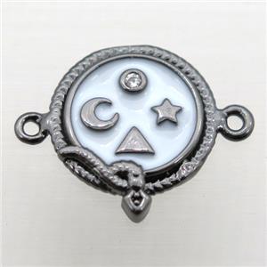 copper circle connector pave zircon with enameling, black plated, approx 12mm dia [FN10946]