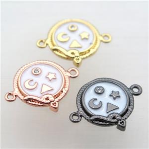 copper circle connector pave zircon with white enameling, mixed color, approx 12mm dia [FN10947]