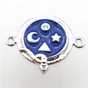copper circle connector pave zircon with enameling, platinum plated, approx 12mm dia [FN10948]