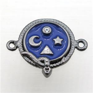copper circle connector pave zircon with enameling, black plated, approx 12mm dia [FN10951]