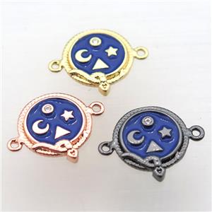 copper circle connector pave zircon with blue enameling, mixed color, approx 12mm dia [FN10952]