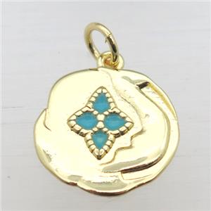 copper circle pendant with enameling, gold plated, approx 15mm dia [FN10954]
